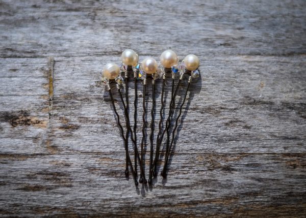 set of 5 simple pearl hair pins for wedding
