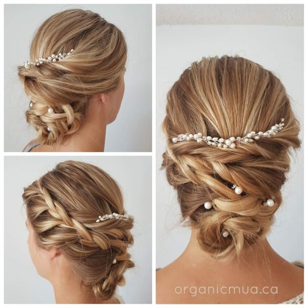 wedding updo blone hair with hair jewelry