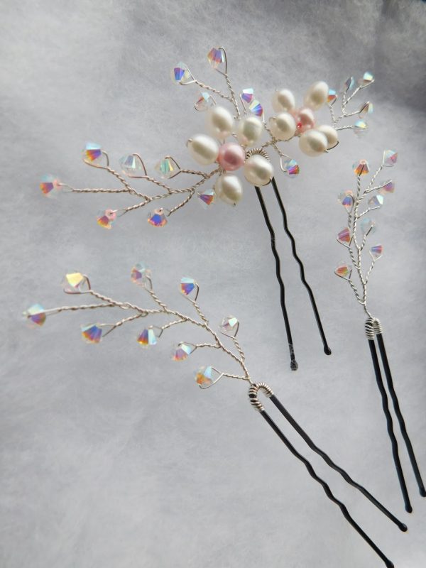 Silver Flower Pearl Hair Pins - Image 2
