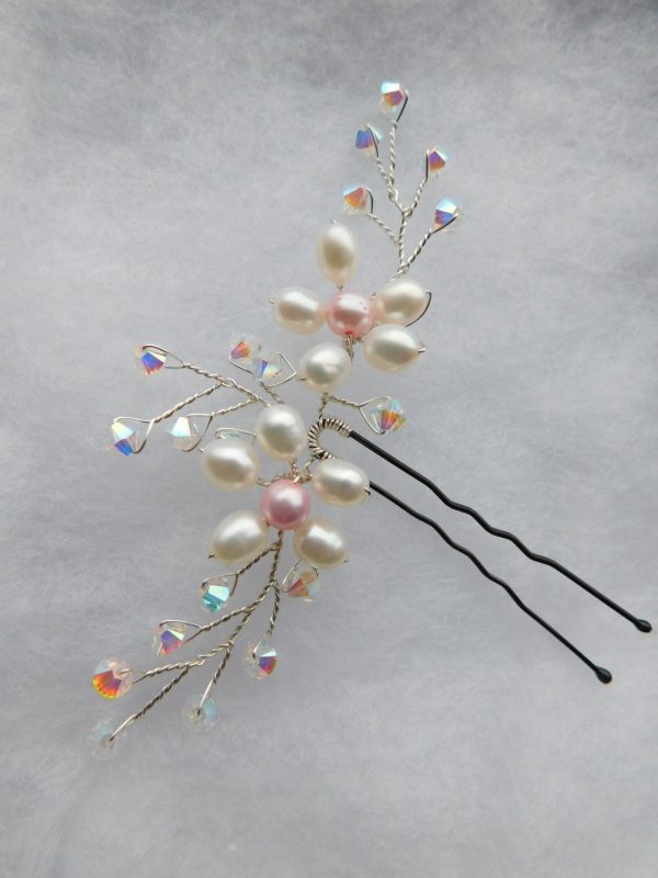 Silver Flower Pearl Hair Pins - Image 4