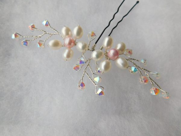 Silver Flower Pearl Hair Pins - Image 3
