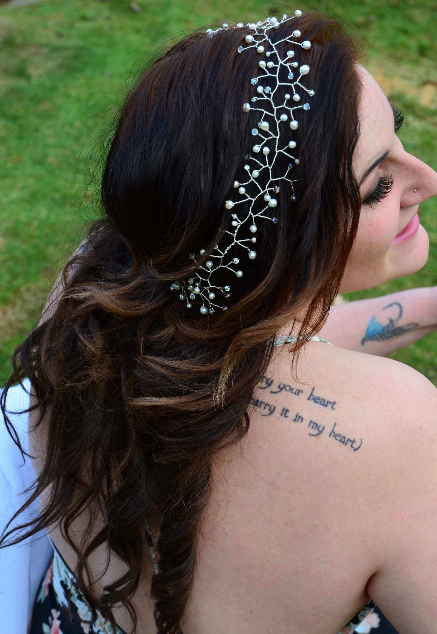 white hair piece for wedding down hairstyle headband